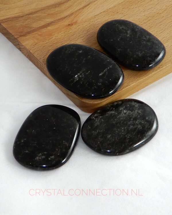 obsidiaan-zilver-schijfsteen Obsidiaan trommelsteen