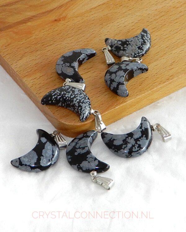 Obsidiaan sneeuwvlok hanger (halve maan)